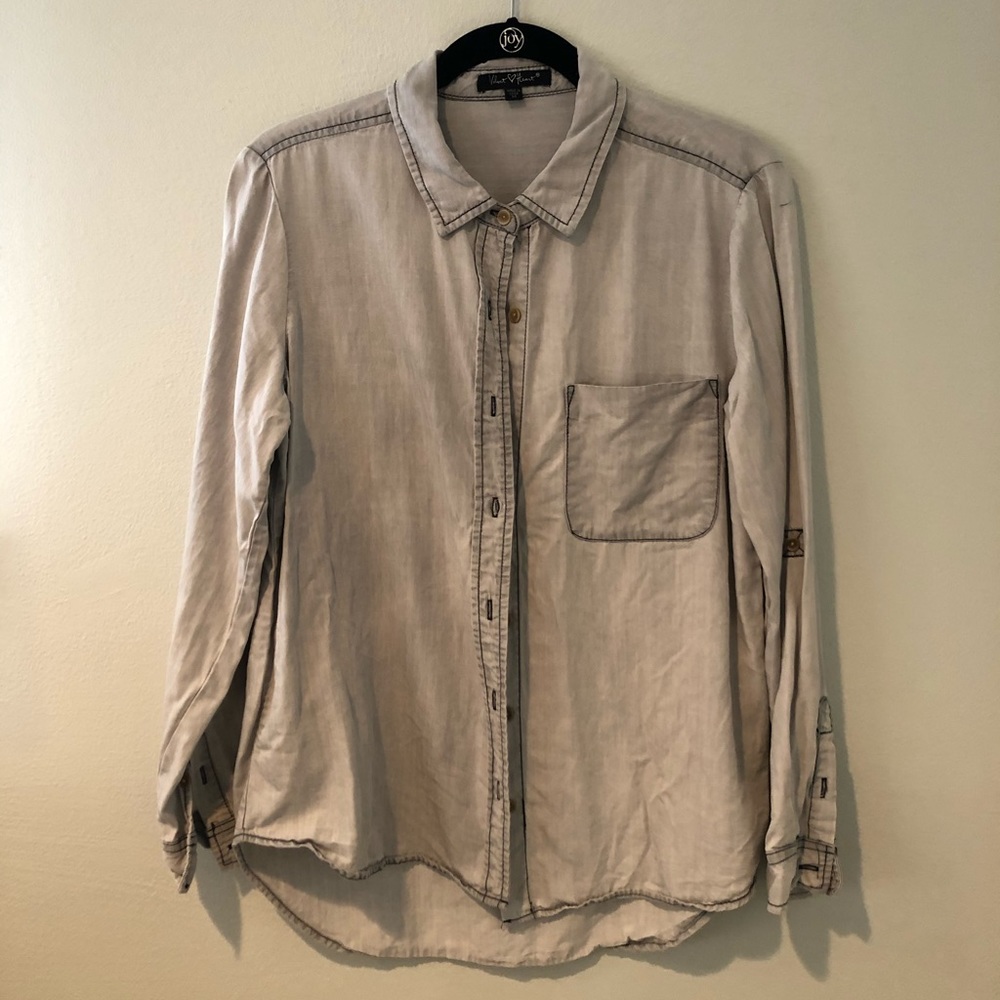 Grey button down collared shirt